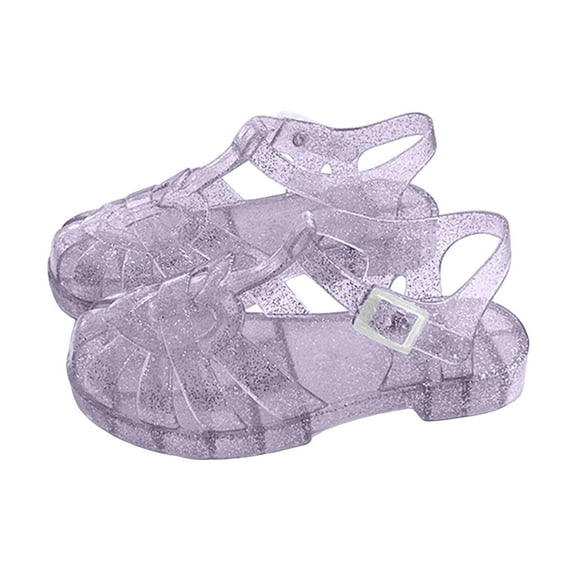 Wolcakyue Toddler Sandles Girls Jelly Sandals Rubber Sole Closed Toe Princess Flat Flower Summer Shoes,Purple 12.5