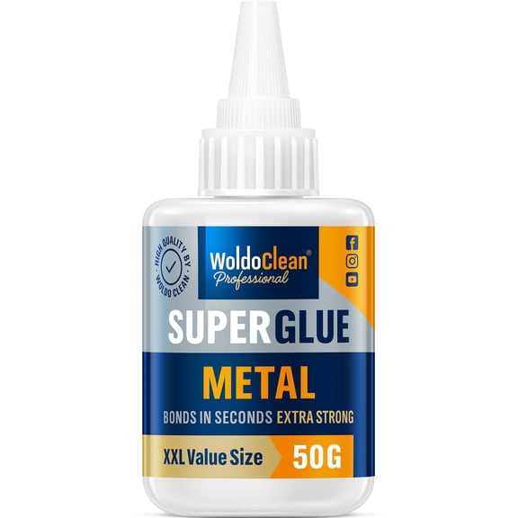 WoldoClean Metal Super Glue 50g Extra Strong Adhesive - Heavy Duty Waterproof Bond for Stainless Steel, Aluminum, Iron, Copper, Heat Resistant