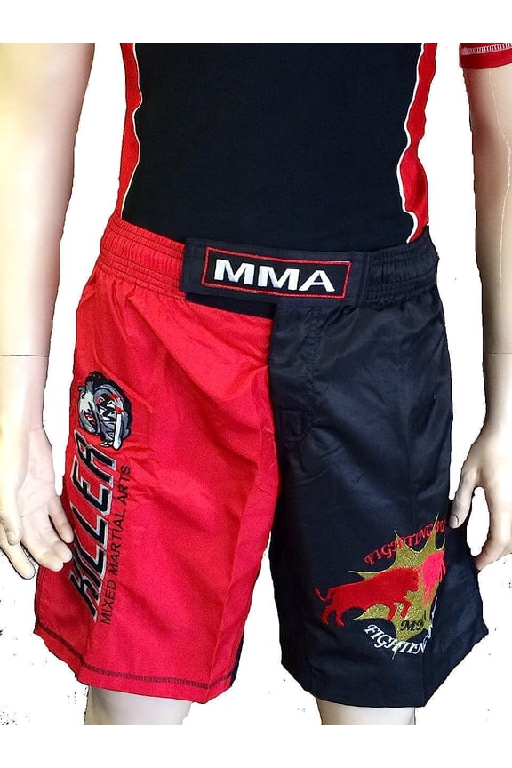 Woldorf MMA Short in Polyester, 2 Tone Fabric Embroidered Logo Size XL Grappling Shorts, Kickboxing Shorts, Fighting Shorts, Muay Thai Training Shorts