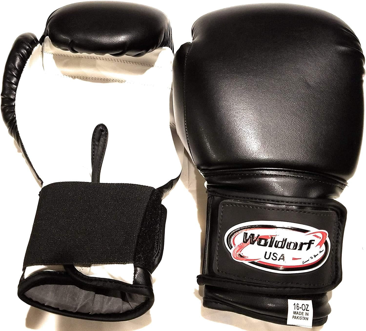 Woldorf USA Boxing Bag Gloves in Vinyl 6oz Black, Grappling, Kickboxing, Fighting Gloves, Muay Thai Training Gloves, Heavy Bag Speed Punching Gloves.
