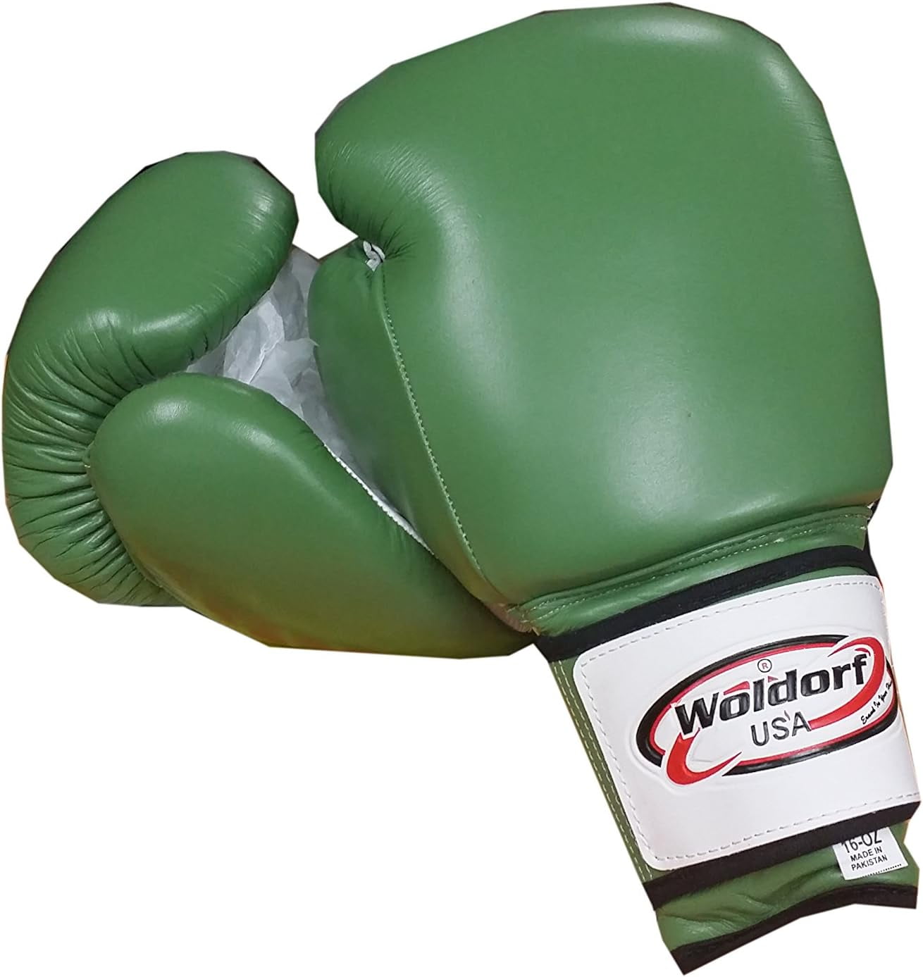 Woldorf USA Boxing Gloves in Leather Green 14oz Sparring, Grappling, Kickboxing, Fighting Gloves, Muay Thai Training Gloves, Heavy Bag Punching Gloves