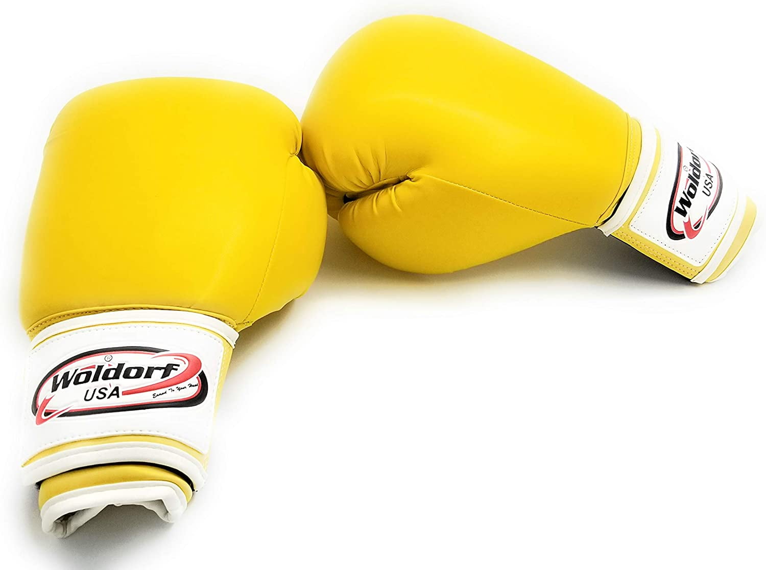 Woldorf USA Boxing Gloves in Leather Yellow 12oz Muay Thai Training, Grappling, Kickboxing, Heavy Bag Speed Punching Gloves, Fighting, Sparring Gloves