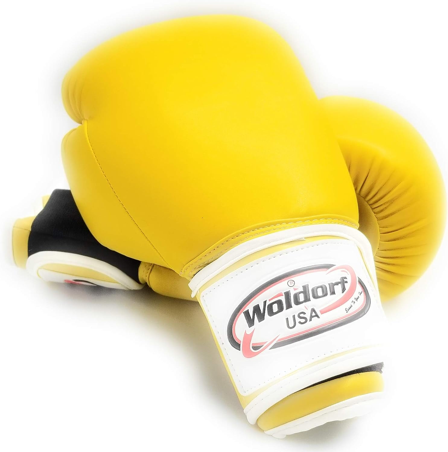 Woldorf USA Boxing Gloves in Vinyl Yellow 10oz Sparring, Grappling, Kickboxing, Fighting, Muay Thai Training, Heavy Bag Workout Gloves for Punching Bag