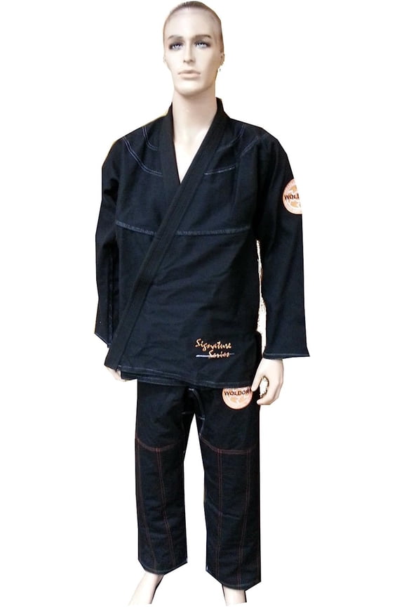 Brazilian Jiu Jitsu Kimono Pearl Weave Gi Competition Uniform Black Orange with Rip Stop Pants Size 7 A5 Pre-Shrunk, Ultra Light Weight Uniforms