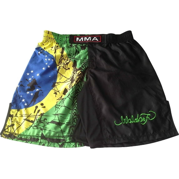 Woldorf USA MMA Mixed Martial Arts Shorts Brazilian Flag Lightweight Fabric for Comfort Flexibility Kickboxing Grappling Muay Thai Training Fighting Shorts