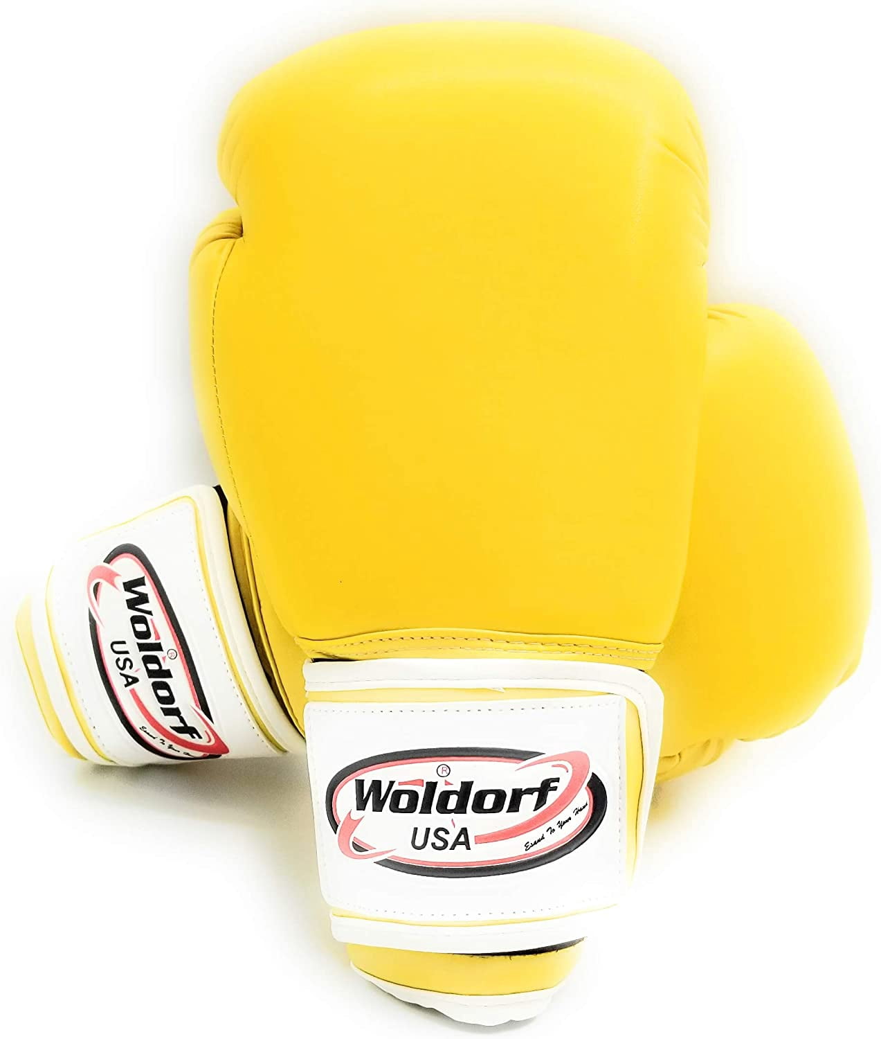 Woldorf USA Men and Women Leather Boxing Bag Gloves - Perfect for Punching Heavy Bag, Sparring, Cardio Kickboxing Gloves, and Best for Muay Thai Training - Vinyl 12oz Yellow