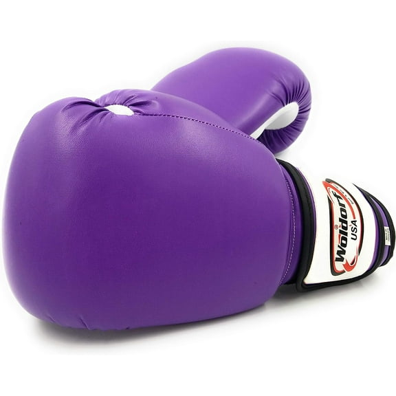 Woldorf USA Men and Women Training Fighting Sports Boxing Gloves - Heavy Punching Bag for Kids - Sparring Gloves, Kickboxing Gloves, Muay Thai Gloves and MMA Sparring Gloves - Vinyl 14oz Purple Sets