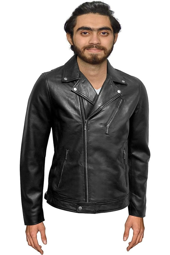 Men's Fashion Leather Jacket Heavyweight Real Sheep skin with Genuine YKK Zippers closure