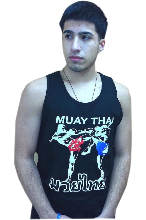 Muay Thai Tank Top in Cotton, Size XL, Sparring, Fitness Tank Top, Grappling, Kickboxing Tank Top, Fighting, Summer Wear Training Tank Top Black
