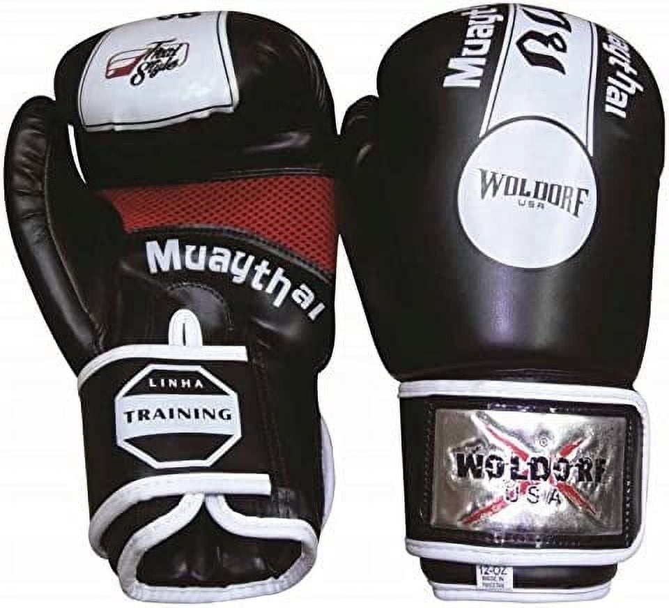 Woldorf USA Pro Boxing Training Sparring Gloves with Punching Holes Black Fighting Gloves, Muay Thai Training Gloves, Heavy Bag Gloves for Speed Punching