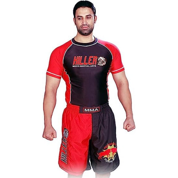 Woldorf USA Rash Guard Black/Red Half Sleeve Size 2XS MMA Logo Sparring Fitness Rash Guards Grappling, Kickboxing Rash Guards, Fighting, Muay Thai Training Rash Guards