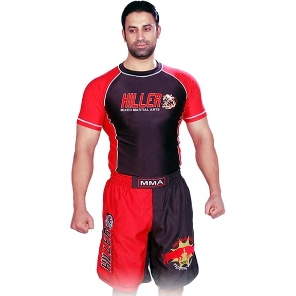 Woldorf USA Rash Guard Black/Red Half Sleeve Size S Killer Logo Sparring Fitness Rash Guards Grappling, Kickboxing Rash Guards, Fighting, Muay Thai Training Rash Guards