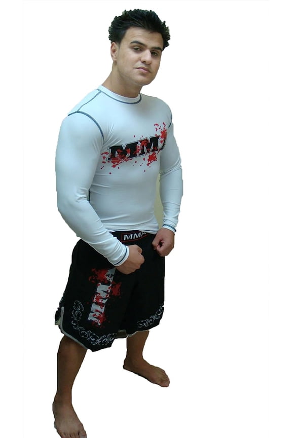 Rash Guard Color White Full Sleeve Size M MMA Logo Sparring Fitness Rash Guards Grappling, Kickboxing Rash Guards, Fighting, Muay Thai Training Rash Guards