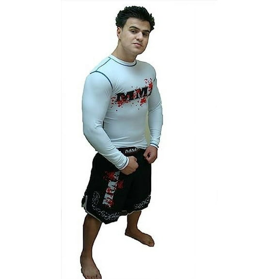 Woldorf USA Rash Guard White Full Sleeve Size 3XS MMA Logo Sparring Fitness Rash Guards Grappling, Kickboxing Rash Guards, Fighting, Muay Thai Training Rash Guards