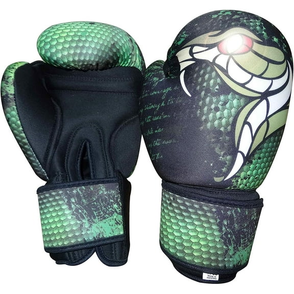 Woldorf USA Washable Boxing Bag Gloves with Imprint Green Snake 14oz Grappling, Kickboxing, Fighting Gloves, Muay Thai Training Gloves, Heavy Bag Speed Punching Gloves.