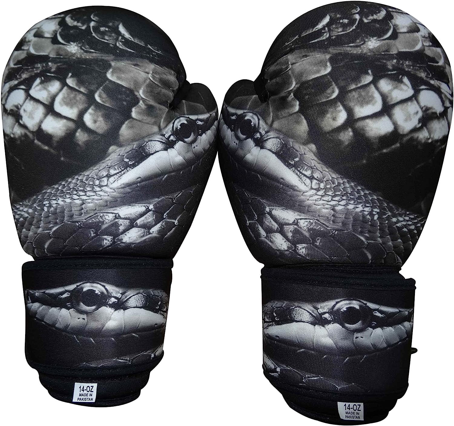 Woldorf USA Washable Grey Boxing Bag Gloves with Imprint Snake 10oz Kickboxing, Fighting Gloves, Muay Thai Training Gloves, Heavy Bag Speed Punching Gloves.