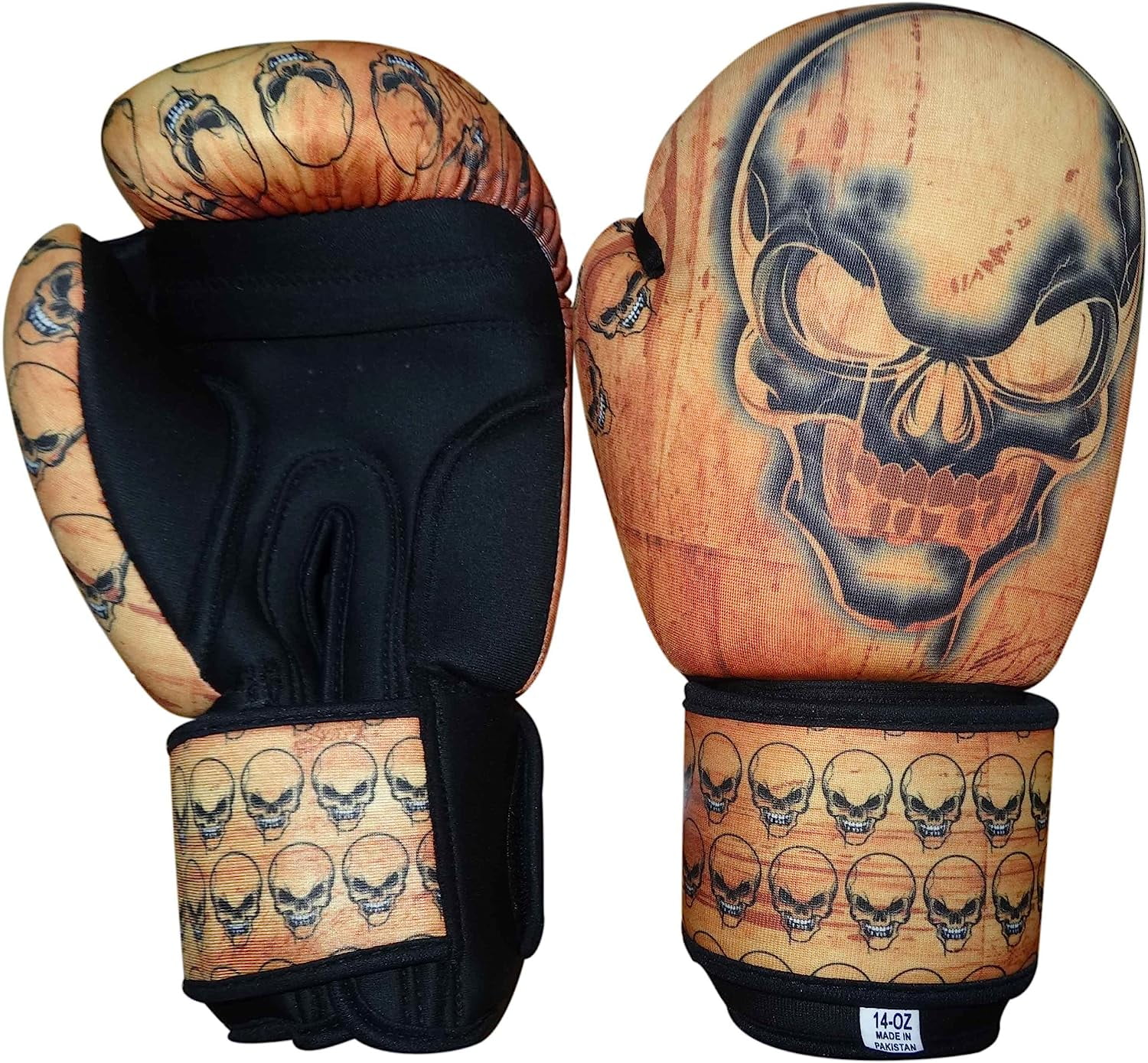 Woldorf USA Washable Light Orange Boxing Bag Gloves with Imprint Skull 10oz