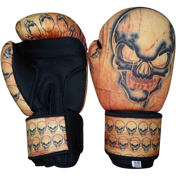 Woldorf USA Washable Light Orange Boxing Bag Gloves with Imprint Skull 10oz