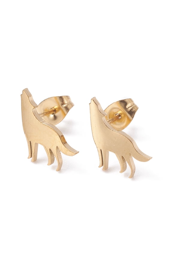 Wolf 304 Stainless Steel Stud Earrings for Women Golden 11x11mm Pin: 0.7mm