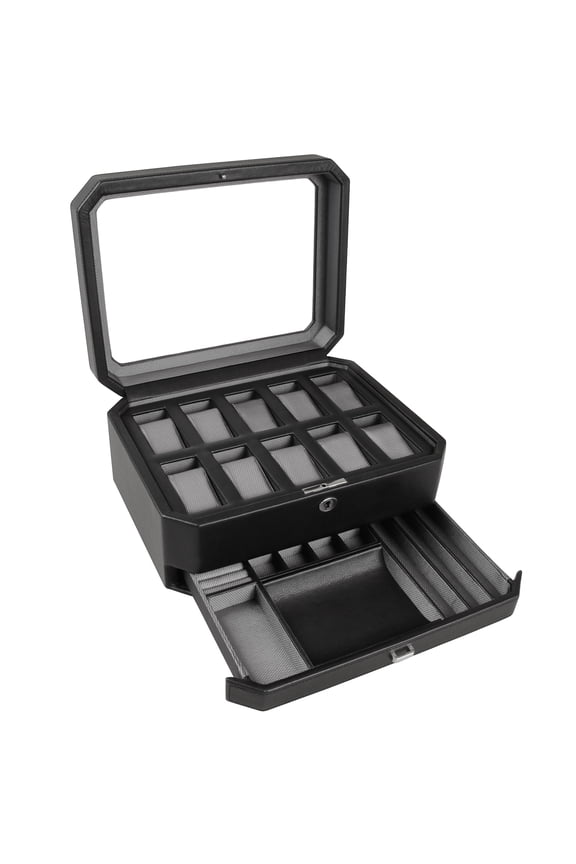 4586029 Windsor 10 Piece Watch Box with Drawer in Black & Grey MSRP $369