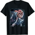 thumbnail image 1 of Wolf 4th of July American Flag Howling Wolves Under Moon T-Shirt, 1 of 7
