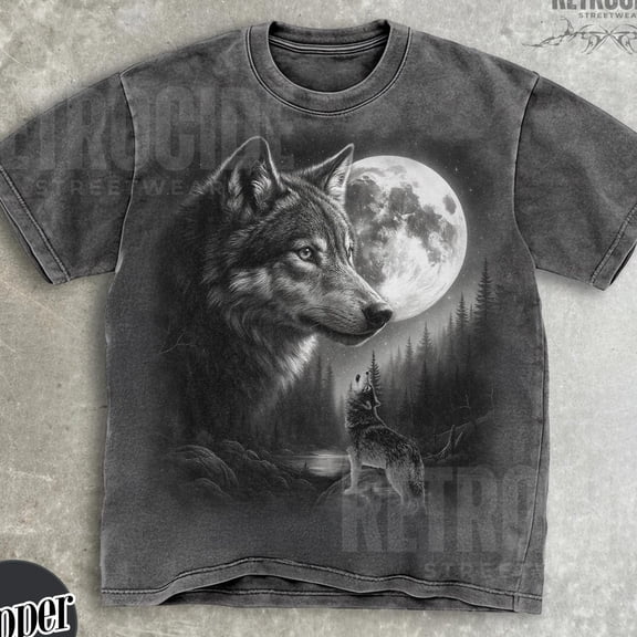 Wolf 90s Halftone ShirtWolf Lovers Retro Moon Tee 2000s Nature Moon Alpha ShirtNostalgia U