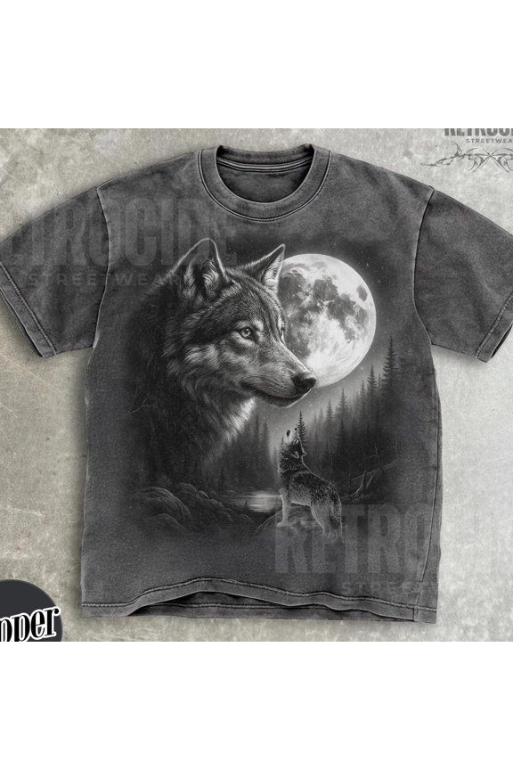 Wolf 90s Halftone ShirtWolf Lovers Retro Moon Tee 2000s Nature Moon Alpha ShirtNostalgia U