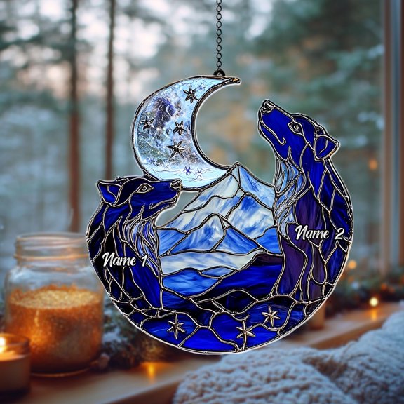 Wolf Acrylic Window Hanging, Wild Animal Wall Art Decoration, Personalized Suncatcher, Housewarming Gift for Nature Lovers