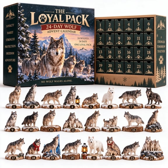 Wolf Advent Calendar 2026, 24 Days Christmas Countdown Calendar with 24 Unique 3D Acrylic Wildlife Figurines, Winter Holiday Decor, Gift for Adults Wolf Lovers