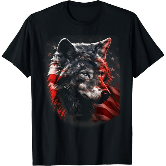 Wolf American Flag USA Patriotic Wolf Lover T-Shirt Tops Tee