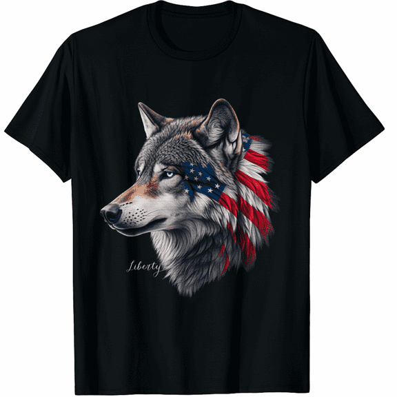 Wolf American Flag USA Patriotic Wolf Lover T-Shirt for Men Women
