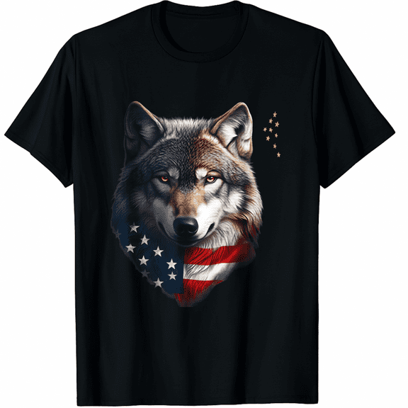 Wolf American Flag USA Patriotic Wolf Lover T-Shirt for Men Women
