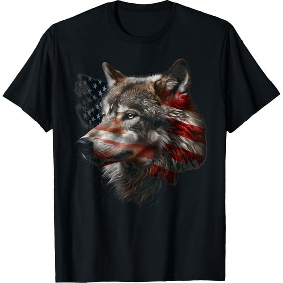 Wolf American Flag USA Patriotic Wolf Lover Men T-Shirt