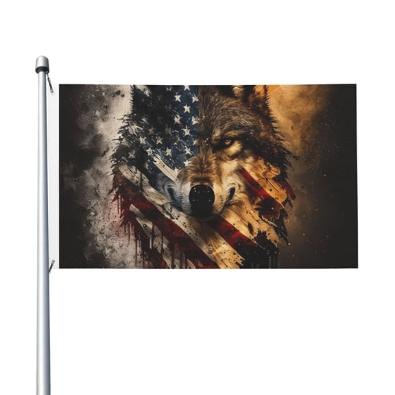 Wolf American USA Flag Flag 3X5 Ft Garden Yard House Flags Banner Sign Outdoor Indoor Party Home Garden Decoration