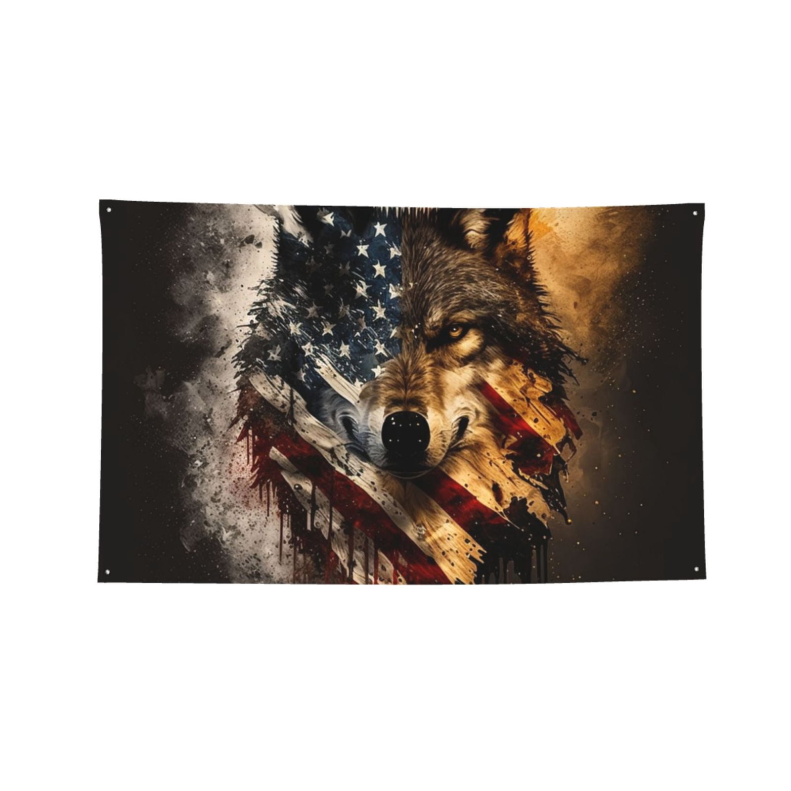 Wolf American USA Flag Four Hole Decorated Banner Flag for Garden Yard Home Decoration Indoor Outdoor 4x6 Ft