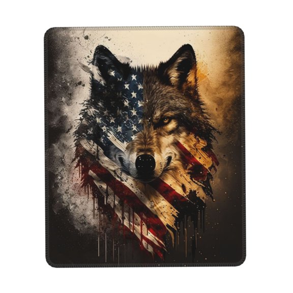 Wolf American USA Flag Gaming Mouse Pad 10 x 12 inch Rectangle Computer Mousepad Mat Non-Slip Rubber Base for Office Laptop PC