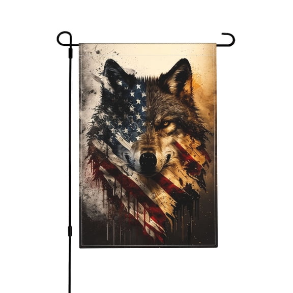 Wolf American USA Flag Garden Flag Outdoor House Flags 12 X 18 Inch Banner Yard Home Decoration