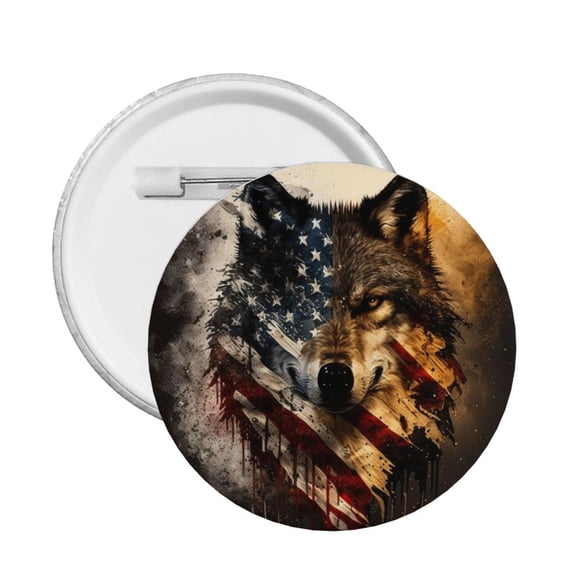 Wolf American USA Flag Round Button Pin Badge 5PCS Pinback Buttons Lapel Pin for Jacket, Backpack, Hat, Party Favor, Gift