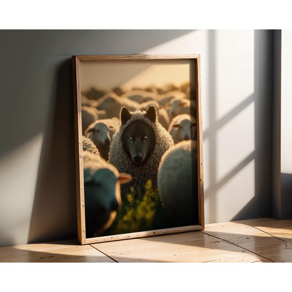 Wolf Among Sheep Wall Art Dark Wildlife Home Decor , Poster Print Only