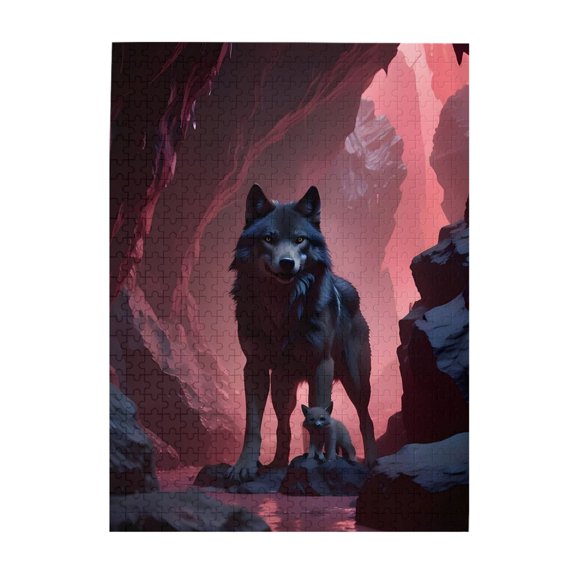 Wolf And Cub Cavern Rock Pool 500-Piece Wooden Jigsaw Puzzle for Adults, Fun & Challenging Family Brain-Teaser, Perfect Home Decor & Gift