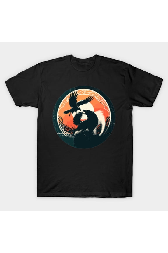 Wolf And Raven Funny Monochromatic Retro Goth Viking Norse Mythology G5669 T-Shirt, for men and women, Up to Size 5XL