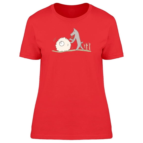 Wolf And Sheep Cartoon T-Shirt Women -Image by Shutterstock, Female Medium