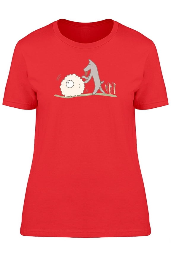 Wolf And Sheep Cartoon T-Shirt Women -Image by Shutterstock, Female Medium
