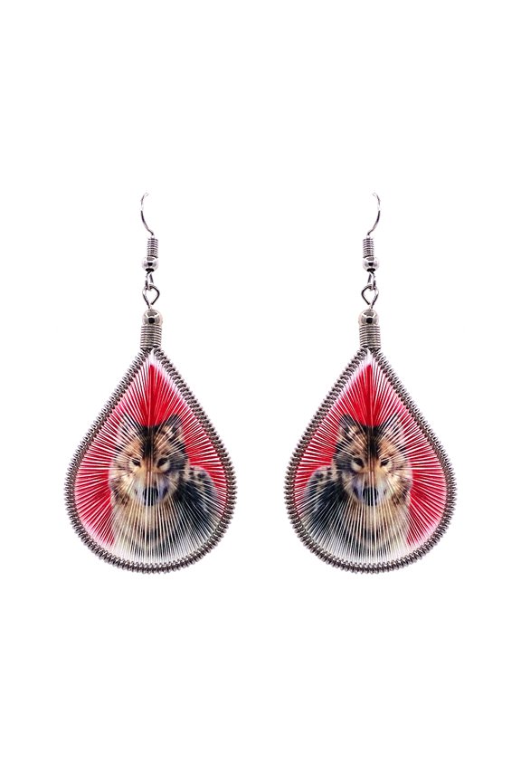 Wolf Animal Graphic Silk Thread Teardrop Dangle Earrings - Womens Fashion Handmade Jewelry Nature Accessories