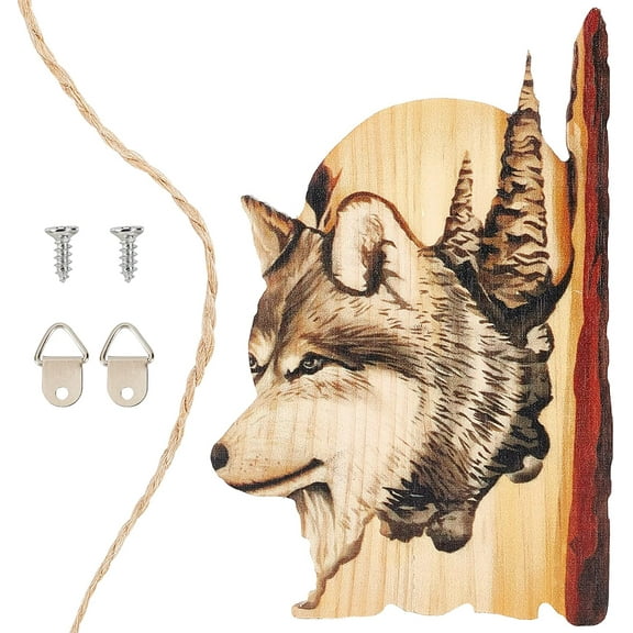 Wolf Animal Handcraft Wood Wall Hanging Sign Rustic Wooden Plaque Wall Art Gift