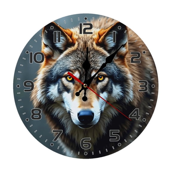 Wolf Animal Wall Clock 10 Inch Silent Non Ticking Round Clock Decoration for Living Room Kitchen Bedroom Bathroom Office Classroom