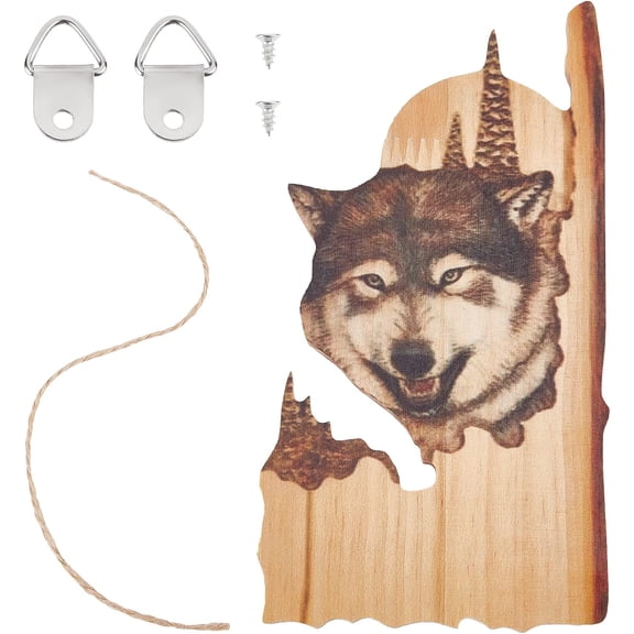 Wolf Animal Wooden Carved Crafts Wall Hanging Sign Art Plaque Wood Ornament Figure Statue Rustic Farmhouse Farm Yard Home Decor Gifts