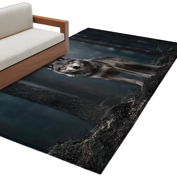 Wolf Area Rug 4x6 Washable Rug Non Slip Mystery Animal Dark Forest Large Area Rug Indoor Floor Carpet for Entryway Bedroom Kitchen Living Room Home Office Dining Room Nursery