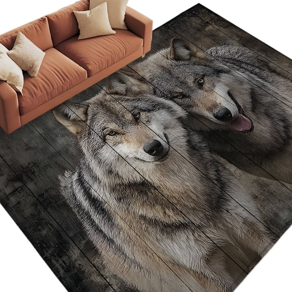 Wolf Area Rug 6x9 Washable Rug Non Slip Animal Family Vintage Wood Grain Large Area Rug Soft Stainresistant Indoor Floor Carpet for Living Room Bedroom Home Office Dining Room Nursery