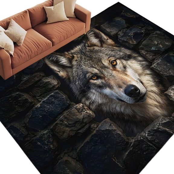 Wolf Area Rug 8x10 Washable Rug Non Slip Mysterious Black Dark Stones Gray Brown Large Area Rug Soft Stainresistant Indoor Floor Carpet for Living Room Bedroom Home Office Dining Room Nursery